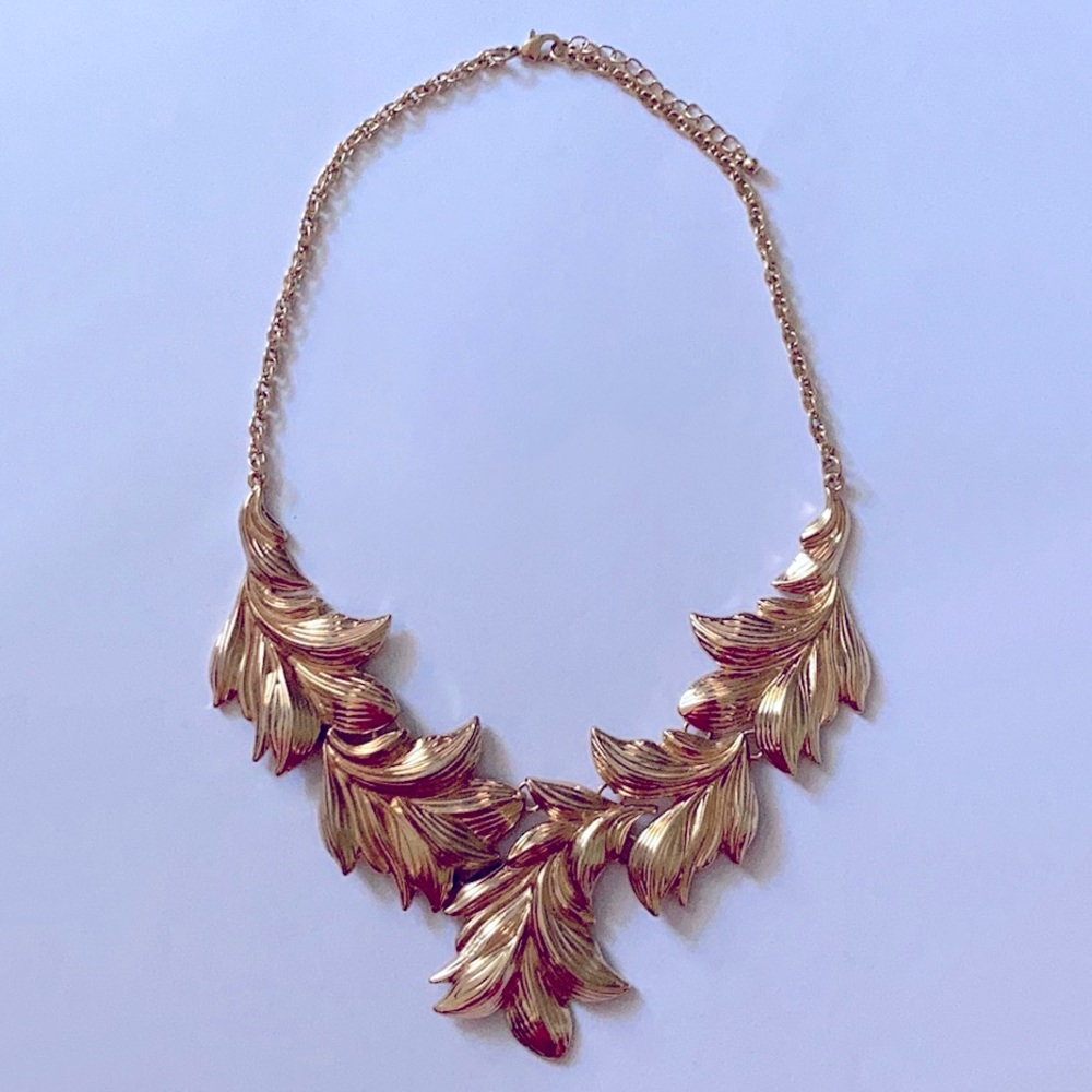 Gold Tone Leaf Statement Necklace - image 1